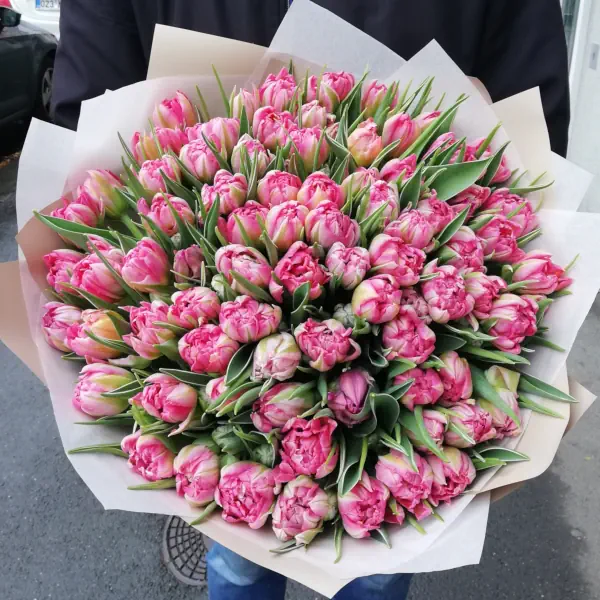 Bouquets of peony flowering tulips